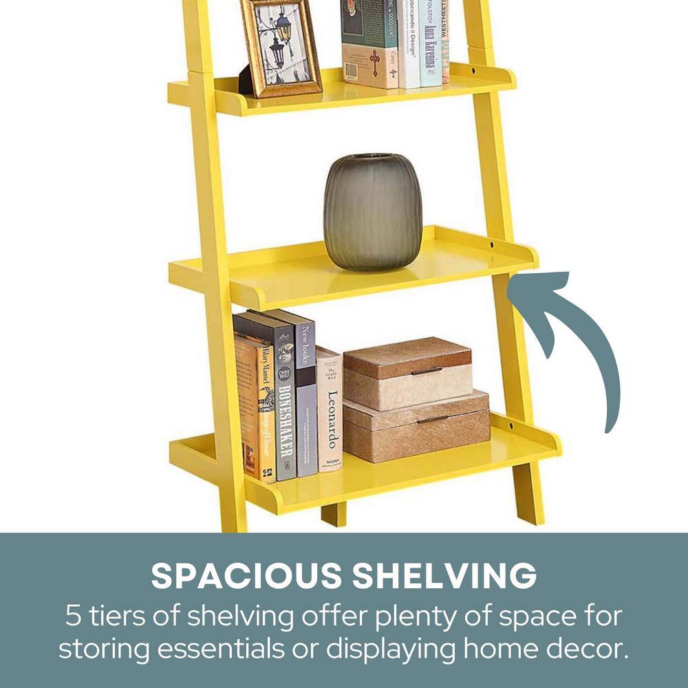 Sunshine Yellow Solid Pine and Birch Veneer Ladder Bookshelf