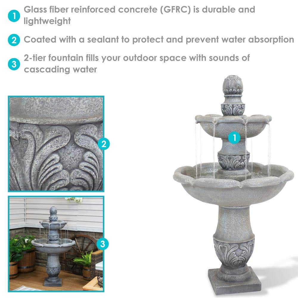 50" Dusty Gray Fiberglass Reinforced Concrete 2-Tier Outdoor Water Fountain