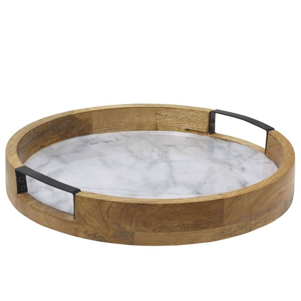 Gray Marble Lazy Susan with Wrought Iron Handles