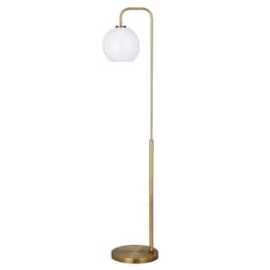 62 in. Gold and White 1 1-Way (On/Off) Arc Floor Lamp for Living Room with Glass Round Shade