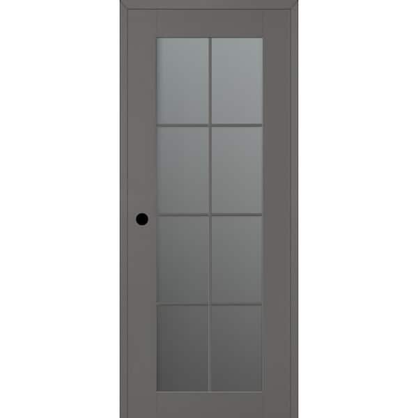 Bellini Vana 32 in. x 84 in. Right-Handed 8-Lite Frosted Glass Gray Matte Composite DIY-Friendly Single Prehung Interior Door