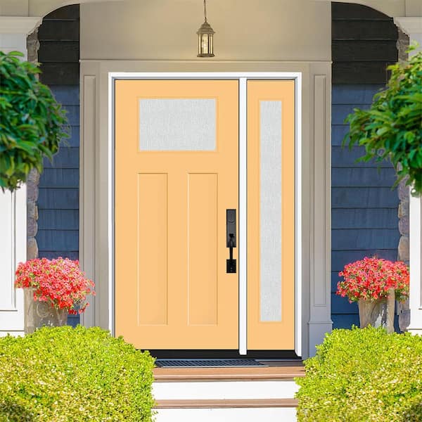 Legacy 53 in. x 80 in. 1/4 Toplite Rain Glass RHOS Primed Jackfruit Finish Fiberglass Prehung Front Door w/14 in. SL
