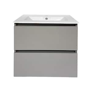 24 in W x 18 in. D x 23 in. H Floating Bath Vanity in Ash Gray with White Ceramic Top