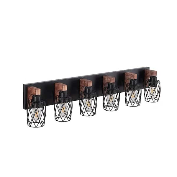 38 in. 6-Light Industrial Black Vintage Wall Sconce for Bathroom Hallway, Bulb not Included