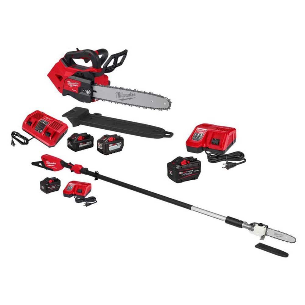 MILWAUKEE M18 FUEL 14 in. 18V Lithium-Ion Brushless Battery Top Handle Chainsaw Kit w/ M18 Telescoping Pole Saw, FORGE Starter Kit (2826-22T-30)