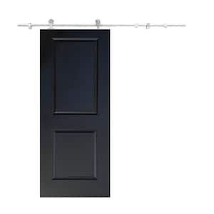 30 in. x 80 in. Black Painted Composite MDF 2 Panel Interior Sliding Barn Door with Hardware Kit