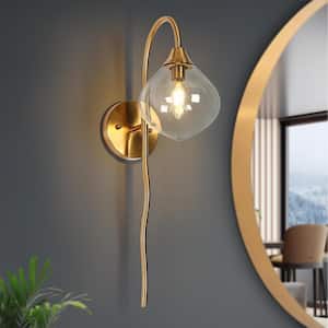 Modern 6 in. 1-Light Brass Wall Sconce with Grey Smoky Glass Shade Contemporary Luxurious Bathroom Vanity Light