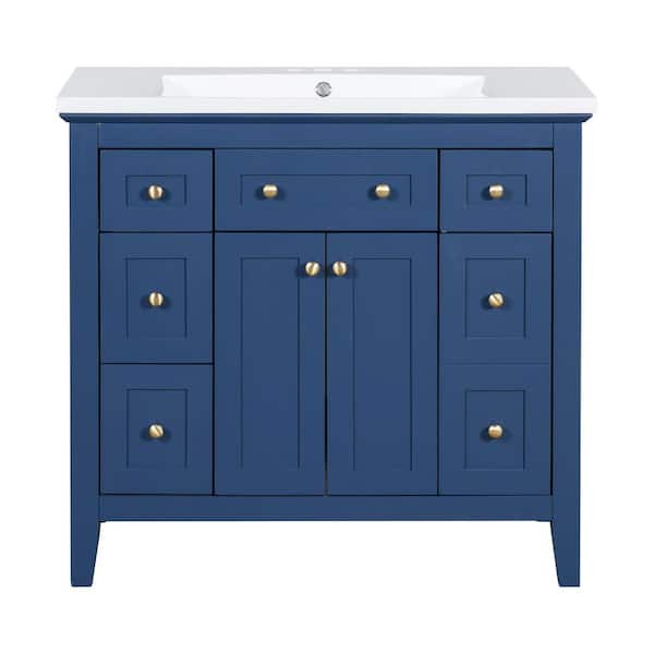 36 in. H Freestanding Resin Sink Bathroom Decorative Cabinet with Dividers 6 Drawers and 2 Cabinets Blue