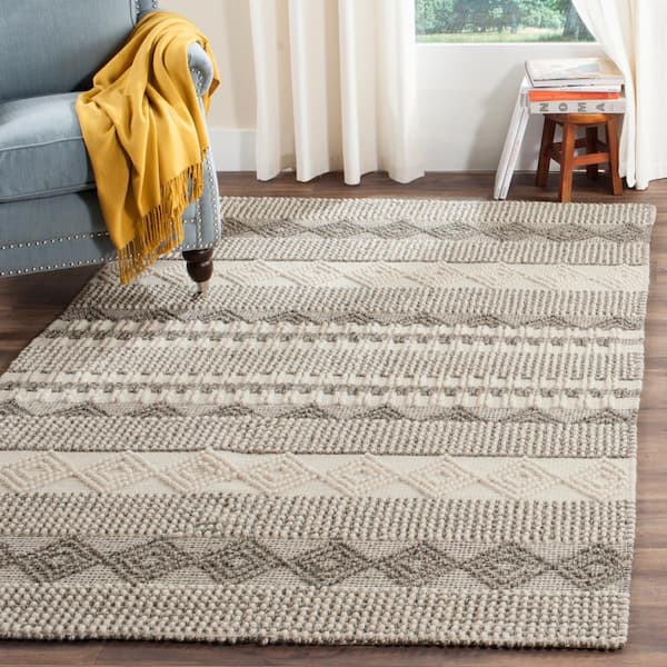 Natura 12 ft. x 12 ft. Square Gray/Ivory Striped Diamonds Area Rug