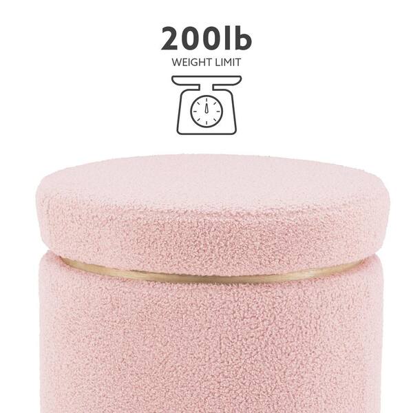 Linon Home Decor Savoy Blush Sherpa Fabric 18 Round Storage Ottoman, Blush Pink