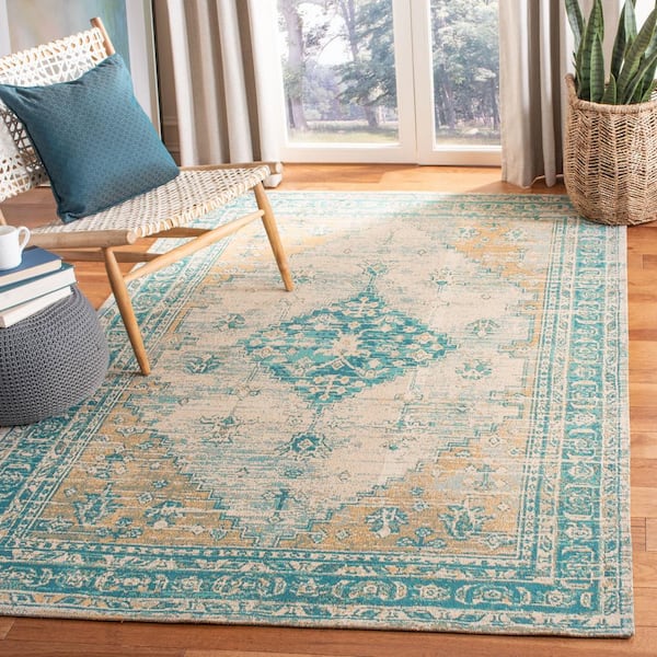 Classic Vintage Aqua 8 ft. x 10 ft. Oriental Area Rug