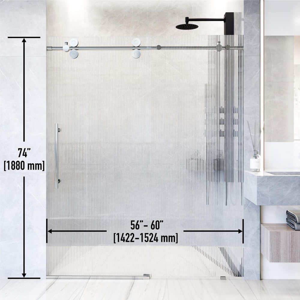 Elan Chrome Frameless Sliding Shower Door with Fluted Glass