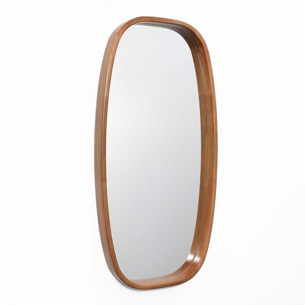 Natural Rubberwood Frame Rounded Rectangle Wall Mirror