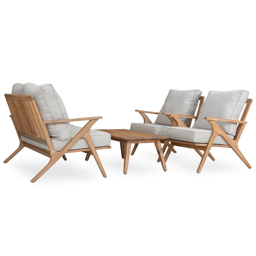 4 Piece Acacia Wood Outdoor Outdoor Seating Sofa Set with Cushion with Back