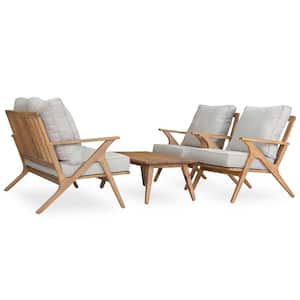 4 Piece Acacia Wood Outdoor Outdoor Seating Sofa Set with Cushion with Back Pillow for Backyard Garden Gray