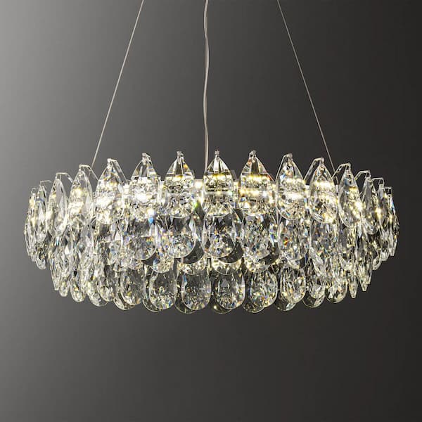 Yu 1-Light Dimmable Integrated LED Chrome Circular Floral Mesh Crystal Chandelier