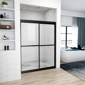 56 in. W x 59 in. H Single Sliding Frameless Shower Door/Enclosure in Matte Black with Clear Glass