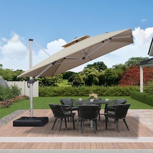 11 ft. Square High-Quality Aluminum Cantilever Polyester Outdoor Patio Umbrella with Stand, Beige