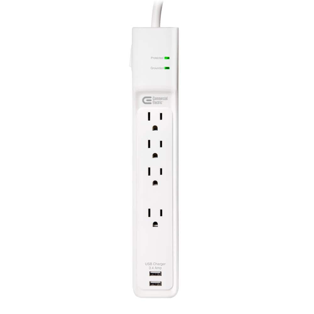 4 ft. 4-Outlet Surge Protector with 2 USB-A Ports, White price history on PriceWatchPro