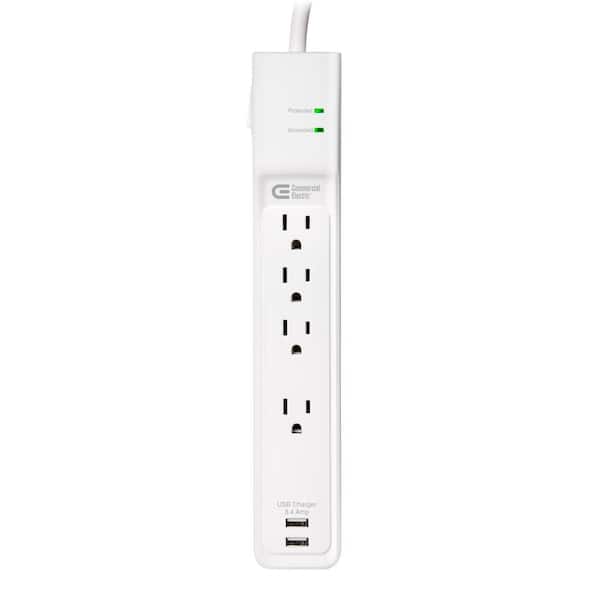 Commercial Electric 4 ft. 4-Outlet Surge Protector with 2 USB-A Ports, White