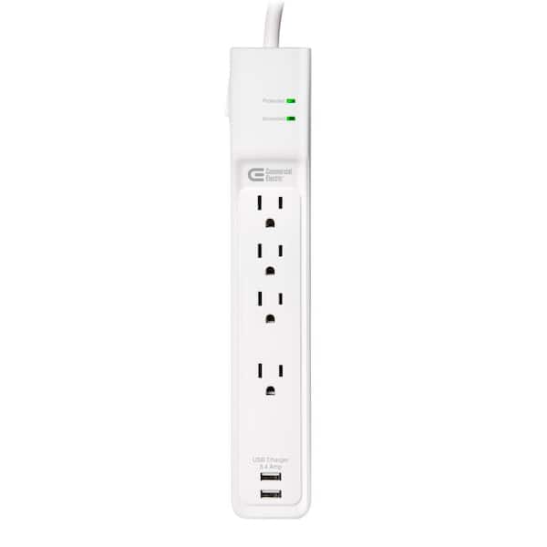 Commercial Electric 4 ft. 4-Outlet Surge Protector with USB, White