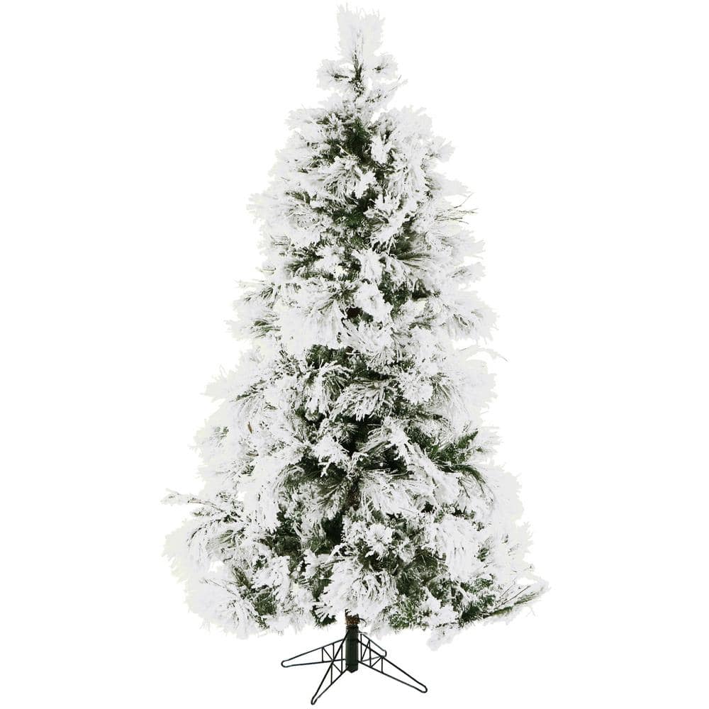 6.5-Foot Snowy Pine Flocked Christmas Tree with White Lights