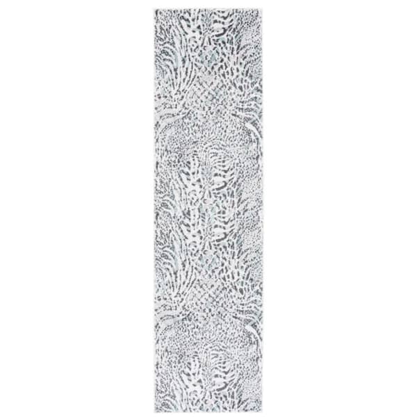 Amsterdam Ivory/Teal 2 ft. x 8 ft. Animal Print Runner Rug