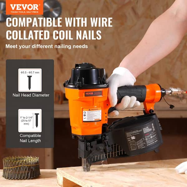 Coil Siding Nailer MCN55,1 in. to 2-1/4 in. 15 Degree Pneumatic Siding Nail Gun, 70-120PSI Air Coil Nailer framing