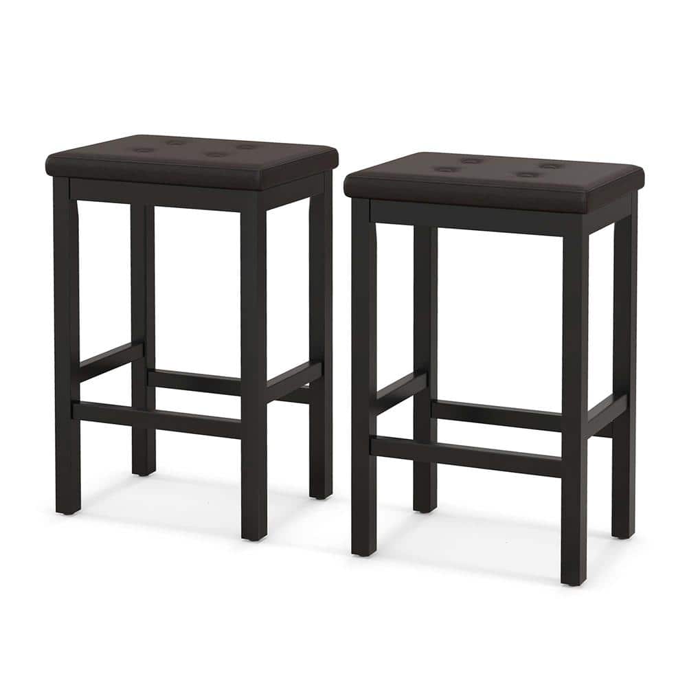 Costway 24 in. Brown and Black Wood Bar Stools Counter Stool with ...