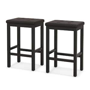 24 in. Brown and Black Wood Bar Stools Counter Stool with Padded Seat and Footrest (Set of 2)