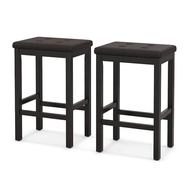 Costway 24 in. Brown and Black Wood Bar Stools Counter Stool with Padded Seat and Footrest (Set of 2)