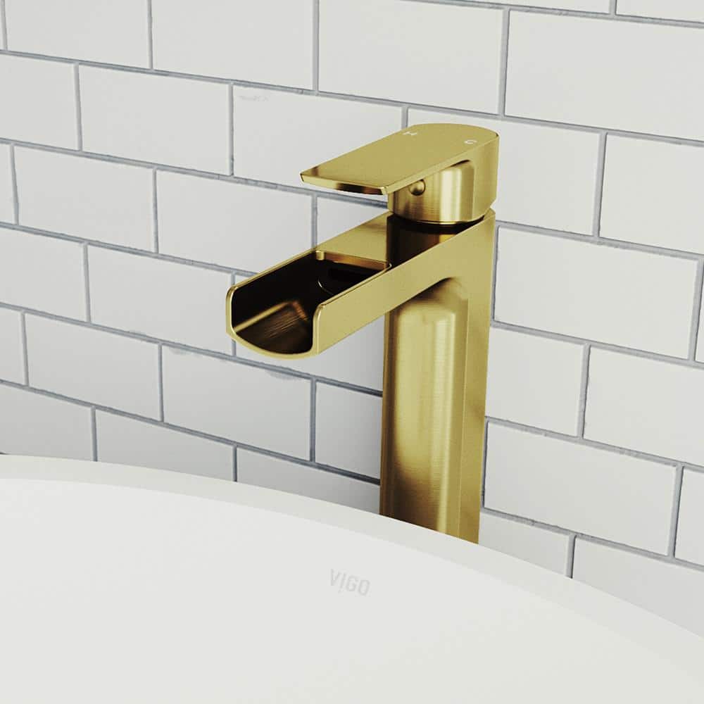 Amada Matte Brushed Gold Waterfall Vessel Sink Faucet