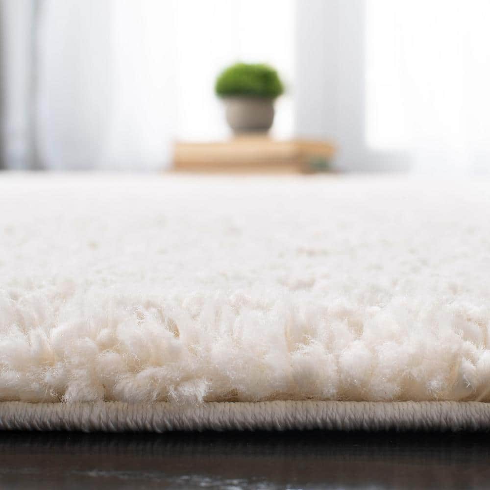 Ivory Hand-Knotted Synthetic Shag Runner Rug, 2'3" x 12'