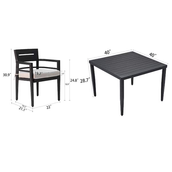 Zeus & Ruta 5-Piece Ember Black Aluminum Outdoor Dining Set with White  Cushions, 4 Dining Chairs, Dining Table with Umbrella Hole QR-674 - The  Home Depot