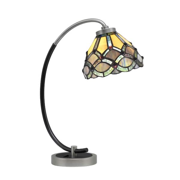 Unbranded Delgado 18.25 in. Graphite and Matte Black Accent Desk Lamp with Grand Merlot Art Glass Shade