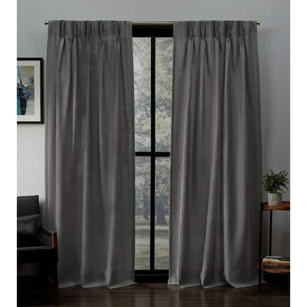 EXCLUSIVE HOME Loha Black Pearl Solid Light Filtering Triple Pinch Pleat / Hidden Tab Curtain, 27 in. W x 96 in. L (Set of 2)