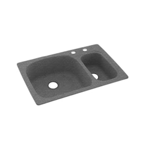 Dual-Mount Solid Surface 33 in. x 22 in. 2-Hole 70/30 Double Bowl Kitchen Sink in Night Sky