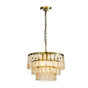 4-Light 17.8 in. Round Coastal Capiz Tiered Antique Gold Chandelier Pedant Ceiling Light With Rectangle Natural Seashell
