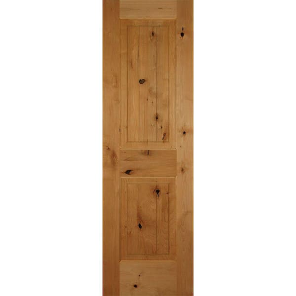 Builders Choice 24 in. x 80 in. Left-Handed 2-Panel Square Top V-Groove Solid Core Knotty Alder Single Prehung Interior Door