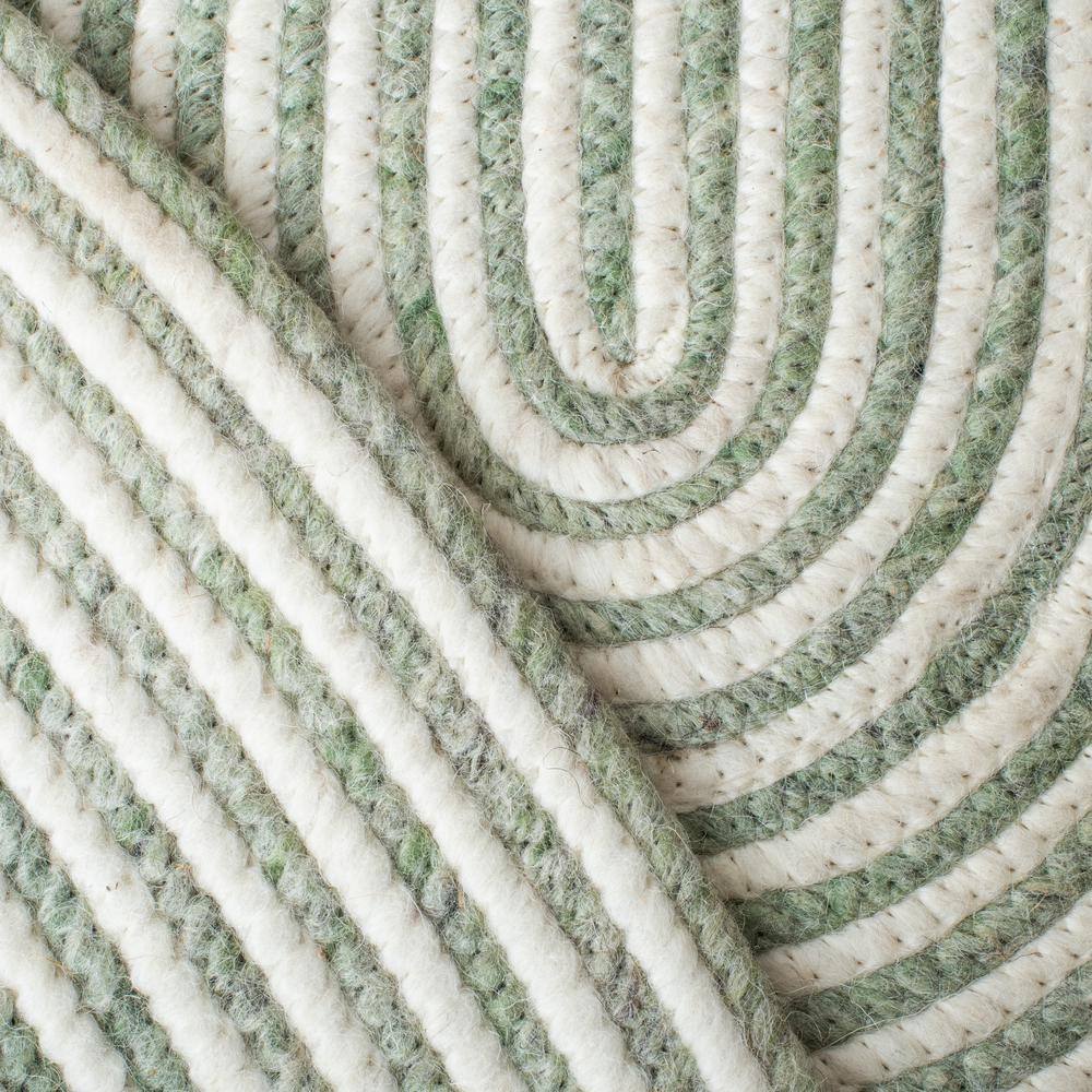Ivory and Green Oval Braided Wool 4' x 6' Area Rug