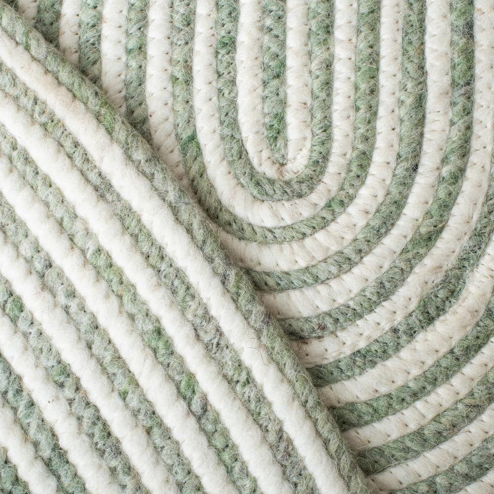 Green and Ivory Braided Wool Oval Area Rug 6' x 9'