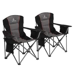 (2-Pack) Oversized Folding Deluxe Black Camping Chair Chair with Cooler Bag