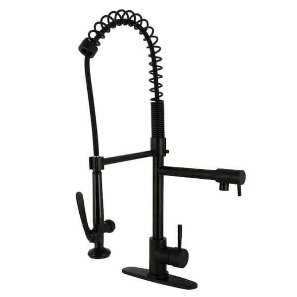 Kingston Brass Kaiser Polished Chrome/Black Stainless Steel 1-Handle Deck-Mount Pre-rinse Handle Kitchen Faucet (Deck Plate Included)