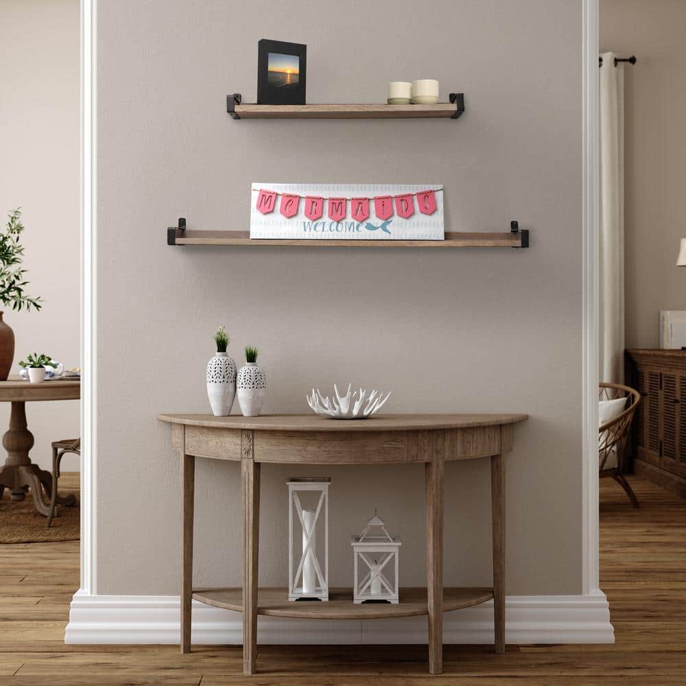 24" Driftwood Solid Wood Industrial Bracket Ledge Wall Shelf