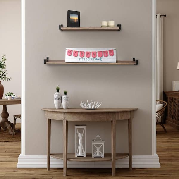 inPlace 24 in. W x 5 in. D x 3.5 in. H Real Wood Farmhouse Collection Natural Driftwood Finish Decorative Wall Shelf