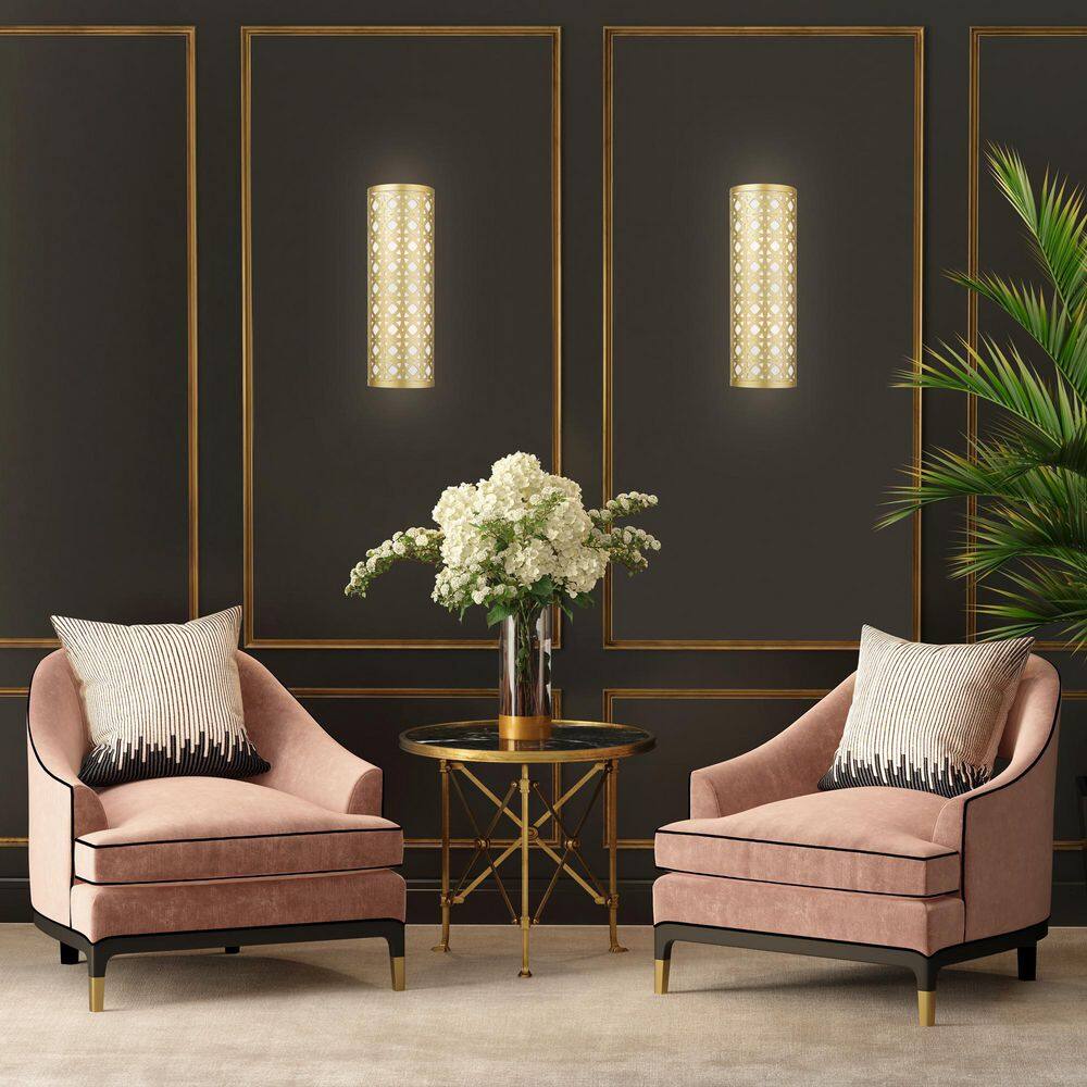 Soft Gold Steel Cylinder Wall Mount Sconce with Latticework