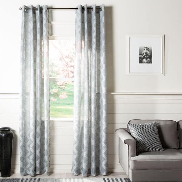 SAFAVIEH Kenji 52 in. W x 96 in. L Sheer Window Panel in Charcoal