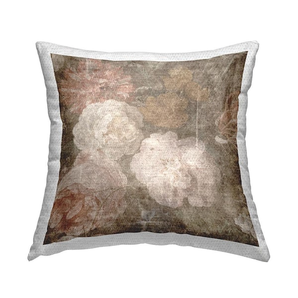 Stupell Industries Vintage Flower Arrangement Brown Square Outdoor Throw Pillow
