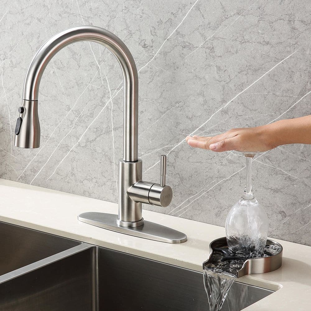 Brushed Nickel Kitchen Sink Glass Rinser with Zinc Alloy Tray