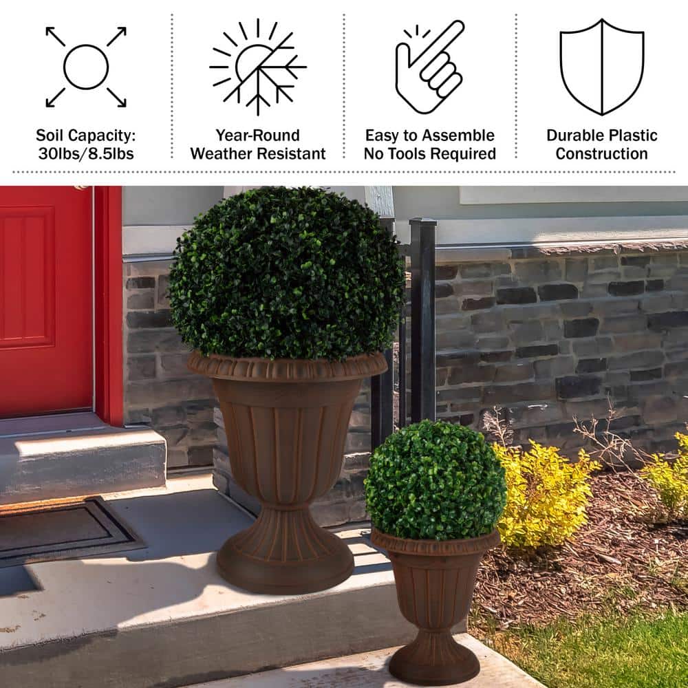 Brown Recycled Plastic Outdoor Urn Planter Set